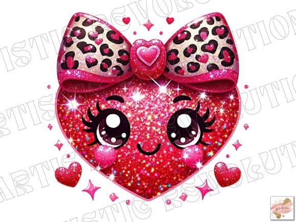 Charming Valentine PNG: Cute Hearts & Glitter Bows