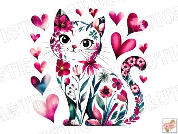 Floral Valentine Cat PNG: Your Go-To for Charming Designs