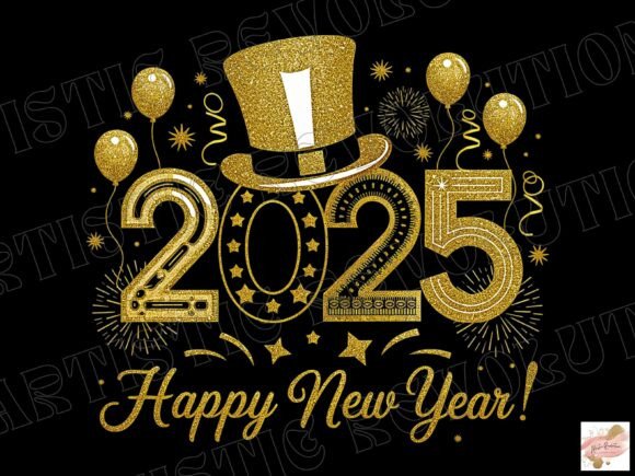 Gold Glitter Happy New Year 2025 PNG: Your Design Asset
