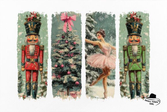 Retro Nutcracker Ballet Christmas Tree: A Vintage Holiday Design Asset